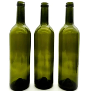 410g Antique Green 750ml Bordeaux Glass Wine Bottle with Cork Neck