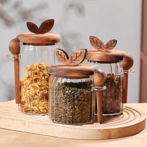 41Years Factory Glass Jar Borosilicate Glass Canister Handle Lid With Spoon Glass Food Storage Jar 500 600 800ml Capacity
