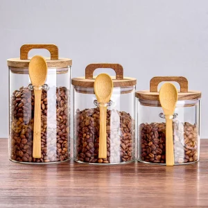 41Years Factory Glass Jar Borosilicate Glass Canister Handle Lid With Spoon Glass Food Storage Jar 600 800 1000ml Capacity