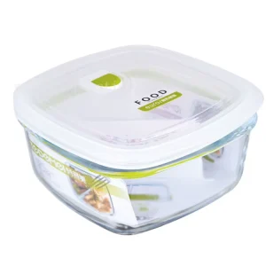 450 mL Transparent Square Borosilicate Glass Food Container, 12.3 x 12.3 x 6.8 cm, Heat-Resistant, Sealed
