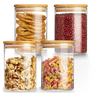 450ml 15oz High Borosilicate Glass Airtight Food Storage Jar with Bamboo Lid