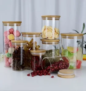 450ml 580ml 700ml Clear Glass Jars with Wooden Lids for Kitchen Food Storage