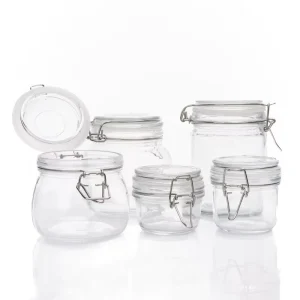 450ml 750ml 1000ml 1500ml 2000ml Clear Square Glass Bale Wire Jars