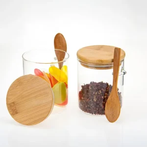 450ml Clear High-Borosilicate Glass Seasoning Jar with Bamboo Lid and Spoon