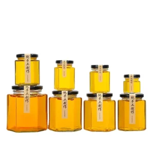 45ml 60ml 85ml 100ml 180ml 280ml 380ml 500ml 730ml Hexagonal Glass Food Container Glass Honey Jar With Lids