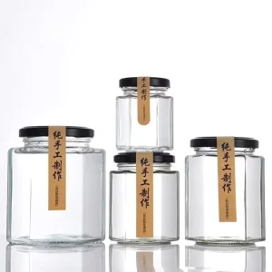 45ml 60ml 85ml 100ml 180ml 280ml 380ml Jam Honey Container Cream Canning Caviar Food Storage Hexagon Candle Glass Jar with Lid