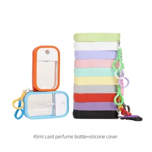 45ml Empty Plastic Card Perfume Bottle Card Silicone Cover Travel Outdoor Keychain Pendant Mist Fog Spray Bottle Packaging