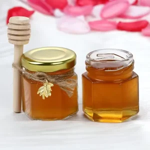 45ml Luxury Honey Jar Packaging Heagonal 20PC Transparent Mini Honey Jar with Dipper