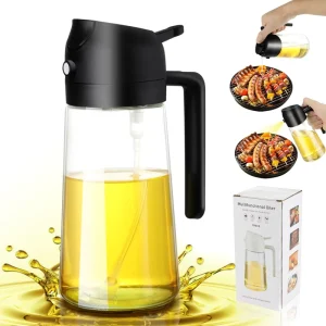 470ml 16oz Glass 2-in-1 Olive Oil Spray Bottle With Dispenser and Pourer for Kitchen Cooking BBQ Salad and Air Fryer
