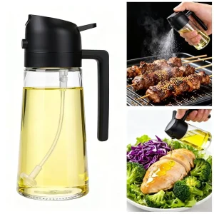 470ml 2-in-1 Glass Olive Oil Sprayer and Dispenser for Air Fryer, Salad, BBQ, and Kitchen Cooking