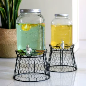 4L 8L Glass Drink Dispensers with Metal Lids Tap and Rack