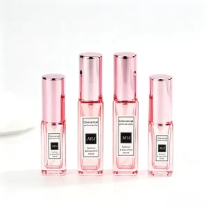4ml 5ml 10ml Square Pink Glass Perfume Spray Bottle with Custom Logo Screen Printing Refillable Portable Travel Atomizer