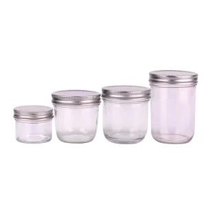 4oz 10oz 12oz 16oz Clear Wide Mouth Food Storage Glass Mason Jars for Canning Cavior Jam with Metal Lid