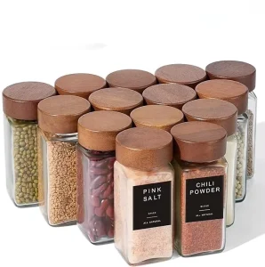 4oz 120ml Glass Square Spice Jar Set with Dark Acacia Wooden Lid