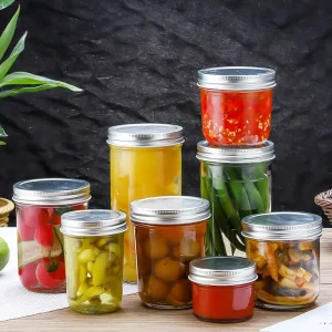 4oz 6.67oz 8oz 10oz 12oz 16oz 21.6oz 24oz Caviar Clear Glass Jam Pickles Bottle Empty Wide Mouth Mason Jars
