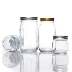 4oz 8oz 12oz 16oz 32oz Clear Wide Mouth Glass Mason Jar for Food Storage With Metal Screw Lid
