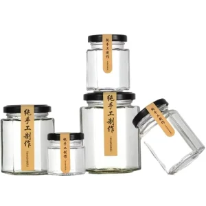 4oz 8oz 12oz Empty Clear Food Container Sauce Honey Jam Pickle Glass Jar with Metal Lid