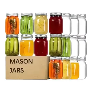 4oz 8oz 16oz Clear Wide Mouth Glass Mason Jar for Canning and Food Storage with Metal Lid
