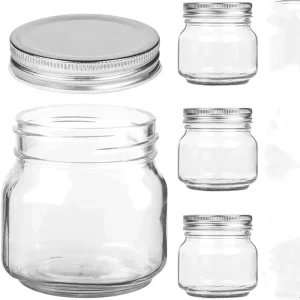 4oz 8oz 16oz Clear Wide Mouth Glass Mason Jar with Metal Lid for Canning and Food Storage