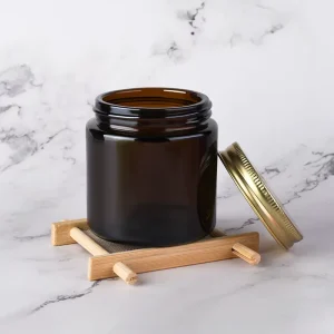4oz 8oz 16oz Wide Mouth Clear Amber Straight-Side Round Glass Jar with Black Lids