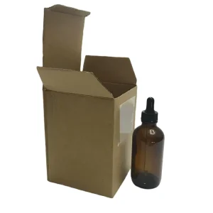 4oz Amber Boston Round Glass Dropper Bottle with Black Eyedropper and Customized Packaging