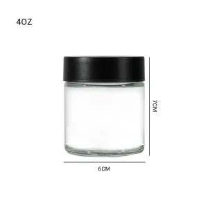 4oz Clear Child Resistant Glass Jar with Black Child Resistant Lid Airtight Smell Proof Stash Jar for Herb Flower Jar