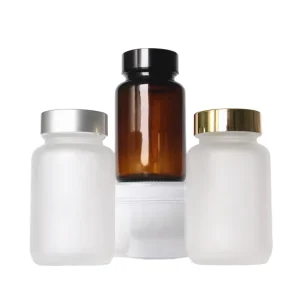 4oz Clear/Frosted Glass Pill, Supplement, and Capsule Bottle with Aluminum Lid and Safety Seal