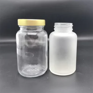 4oz Clear or Frosted Glass Pill and Capsule Bottle with Aluminum Lid Safety Seal for Pharmaceutical Packaging