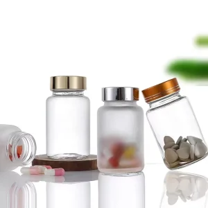 4oz Clear or Frosted Glass Pill and Supplement Capsule Bottle with Aluminum Lid Safety Seal for Pharmaceutical Packaging