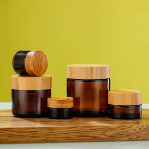 5 10 20 30 50 60 100g Amber Glass Jar with Bamboo Screw Lid Eye Cream Glass Container