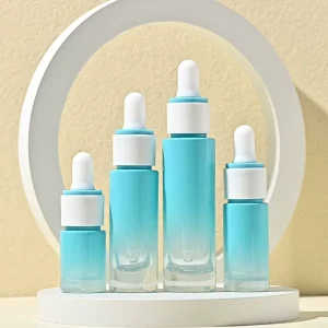 5-18ml Yellow-Blue Gradient Cosmetic Glass Essence Bottle with Flat Shoulder Double-Layer Circle Cylinder Design