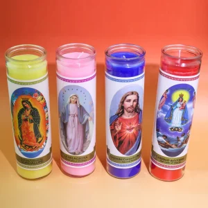 5 Day or 7 Day Tall Glass Jar Candle Colorful Rainbow Church Religious Prayer Candle