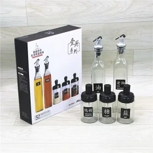 5 Piece Glass Oil BBQ Sauce Bottle Kitchen Storage Container Seasoning Bottle Household Glass Seasoning Jar Set