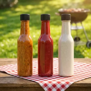 5 oz Hot Sauce Glass Bottles With Lids Empty Woozy Glass Bottles with Leak Proof Screw Lids & Shrink Bands for Kitchen