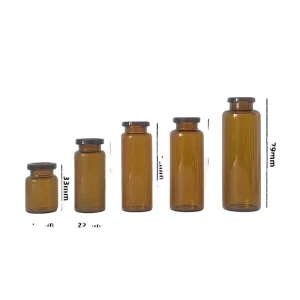 50 Brown Glass Vials with Rubber Stoppers, Screw Caps, Cylindrical Reagent Bottles for Laboratory Use