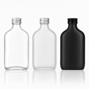 50 ml 500 ml Flat Clear Frosted Black Glass Liquor Beverage Bottle with Screw Cap for Juice and Spirits