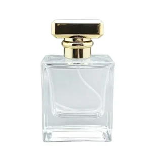 50 ml square Empty Glass Spray Perfume Bottle 1.7 oz Empty Glass Perfume Bottle with Sprayer and Gold Cap