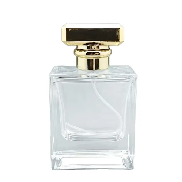 50 ml square Empty Glass Spray Perfume Bottle 1.7 oz Empty Glass Perfume Bottle with Sprayer and Gold Cap