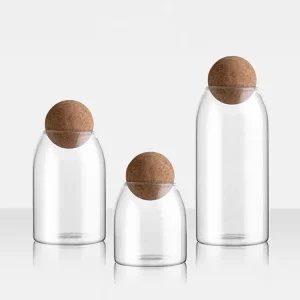 500 800 1200 1000ml Borosilicate Glass Large Jar More clear High Quality Food Storage Coffee Bean Filling with Round Wood Cork