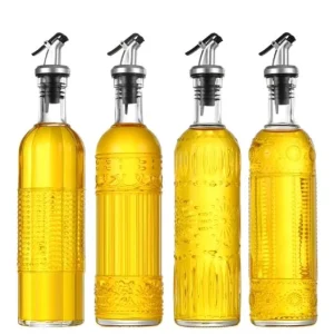 500ML Kitchen Cooking Leakproof Embossed Glass Oil Bottle With Pouring Dispenser