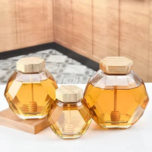 500g Unique Empty Diamond shaped Food Storage Honey Glass Jars with Lid