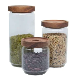 500ml 1000ml High Borosilicate Glass Food Storage Jars with Wooden Acacia Lids