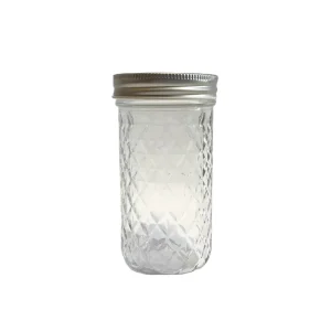 500ml 16oz Diamond Glass Mason Canning Jar with Screw Metal Lid for Jam and Food