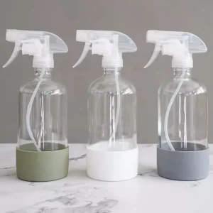 500ml 16oz Empty Boston Round Clear Amber Room Glass Spray Bottle With Trigger Sprayer and Silicone Sleeve for Cleaning