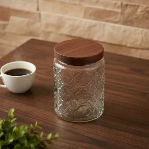 500ml 700ml 1000ml Airtight Frosted Glass Food Storage Jar with Bamboo Wood Lid