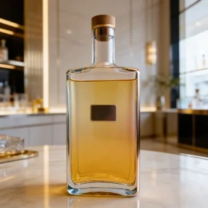 500ml 700ml 750ml Square Flint Glass Whiskey Bottle with Natural Cork Stopper for Spirits