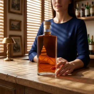 500ml 700ml 750ml Square Glass Liquor Bottle with Wooden Cork for Whiskey Brandy Vodka