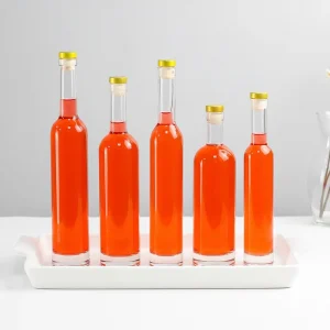 500ml 700ml Food Grade Round Vodka Gin Glass Bottles with Long Neck, Round Shoulder, and T-top Cork