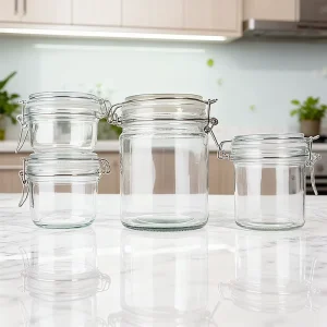 500ml 750ml 1000ml Empty Glass Storage Jars with Glass Lid Honey Jam Wide Mouth Food Container with air Tight Sealing Lid