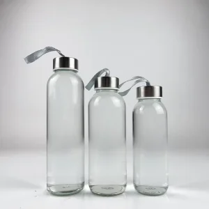 500ml 750ml 1000ml Transparent Clear Round Water Beverage Glass Bottles with Cap, Ribbon, and String